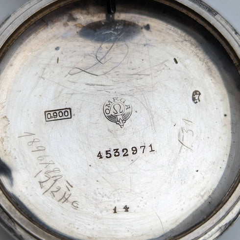 1920 年左右古董歐米茄懷錶銀邊鐵路表做工精良